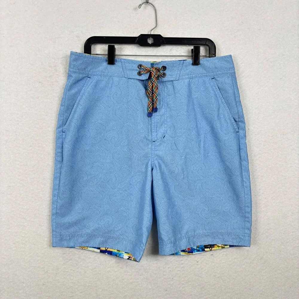 Robert Graham Board Shorts Mens Size 34 Blue Paisley Classic Fit Swim Trunks